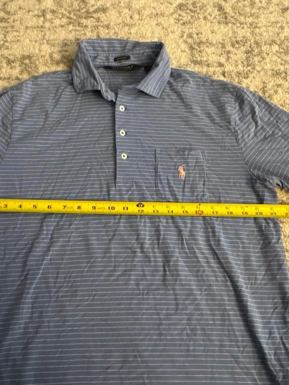Polo Ralph Lauren Light Blue striped Pocket Golf Polo with Pink Pony Size Medium